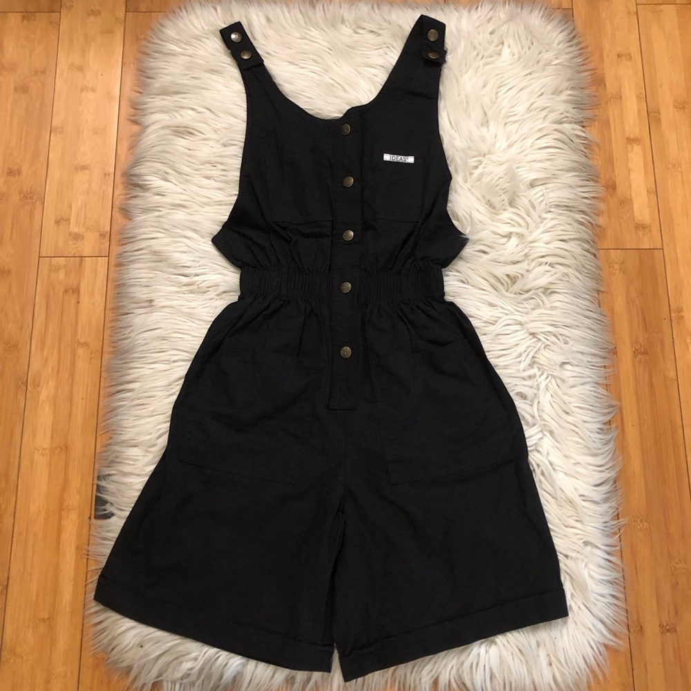 Vintage IDEAS Black Button Front Sleeveless Womens Romper Overalls size XS